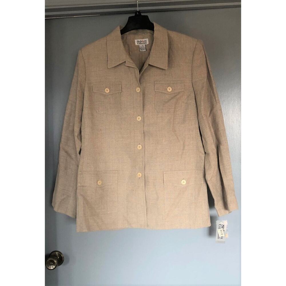 NWT Style & Co Womens lined Jacket size 16 Beige Linen Button Front Pockets